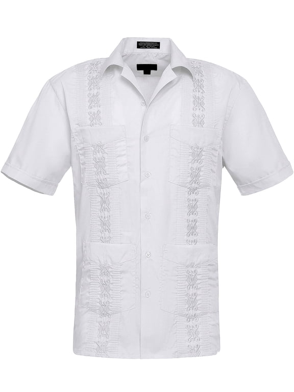 Men's Casual Short Sleeve Button Down Guyabera Cuban Shirt, Up To 4X