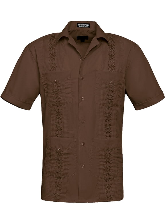 Men's Casual Short Sleeve Button Down Guyabera Cuban Shirt, Up To 4X