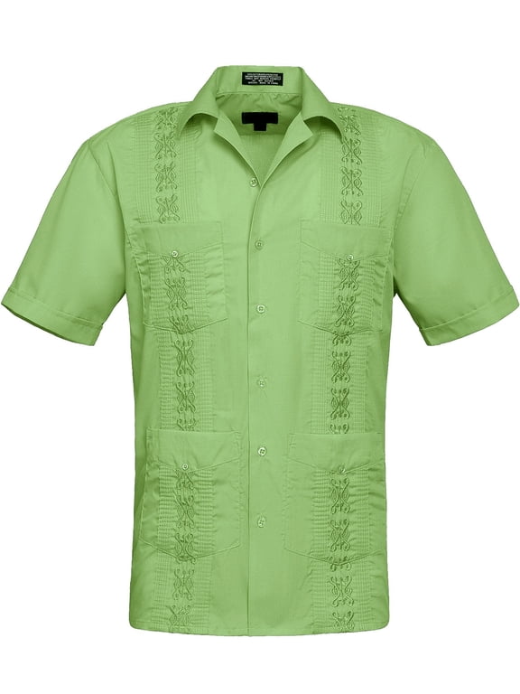 Men's Casual Short Sleeve Button Down Guyabera Cuban Shirt, Up To 4X