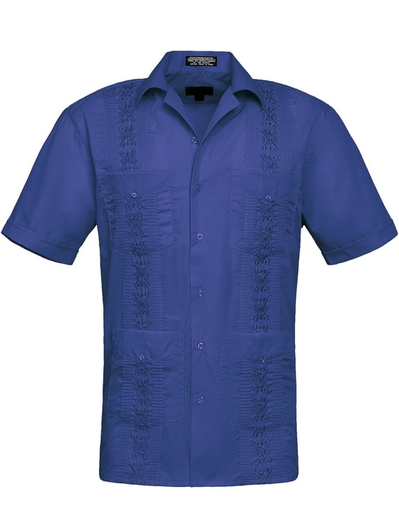 Men's Casual Short Sleeve Button Down Guyabera Cuban Shirt, Up To 4X