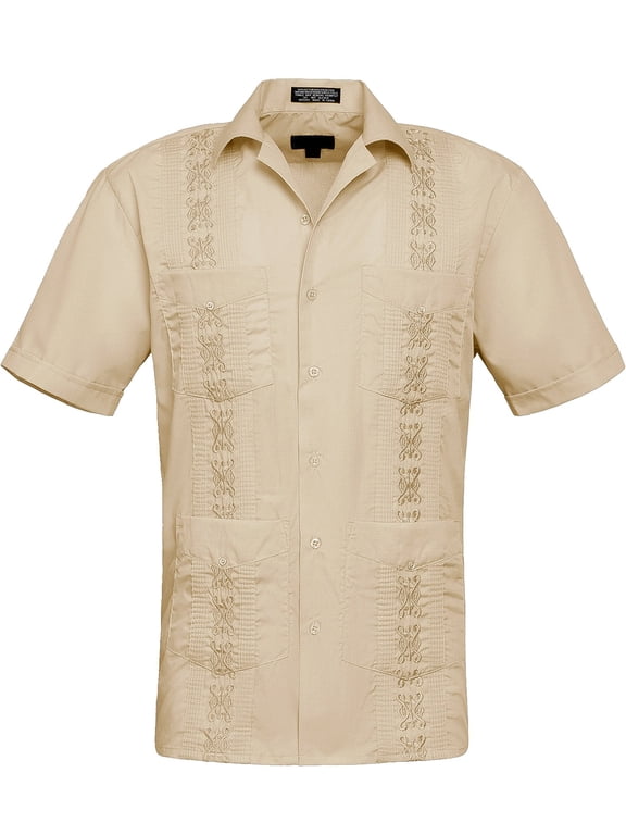 Men's Casual Short Sleeve Button Down Guyabera Cuban Shirt, Up To 4X