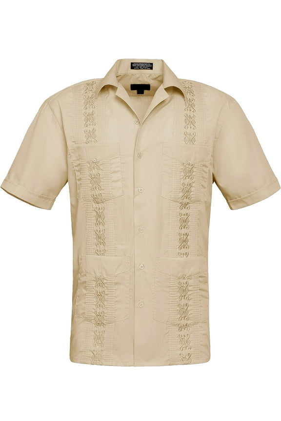 Men's Casual Short Sleeve Button Down Guyabera Cuban Shirt, Up To 4X