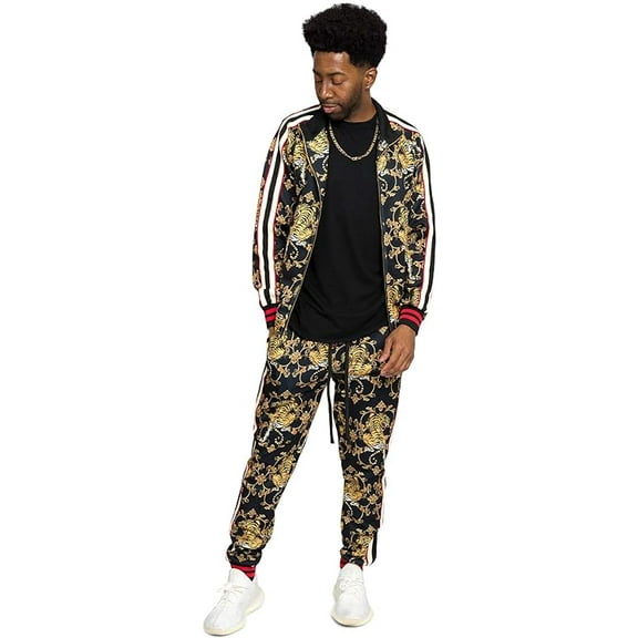 G-Style USA Men's Crouching Tiger Tracksuit Set - Zipper Jacket and Sweatpants ST854 - Black - Medium