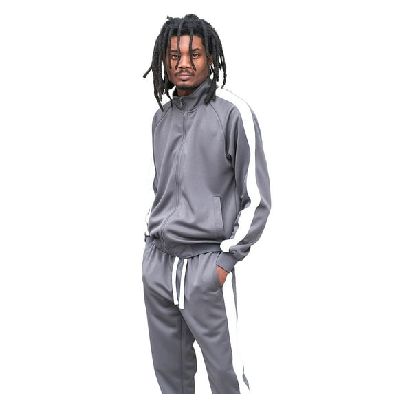 G-Style USA Men's Essential Side Stripe Tracksuits ST868- Charcoal - Medium