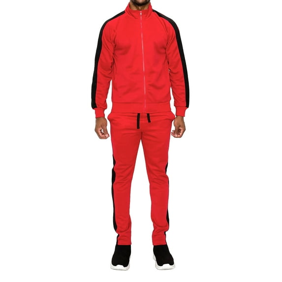 G-Style USA Men's Essential Side Stripe Tracksuits ST868- Red - Large