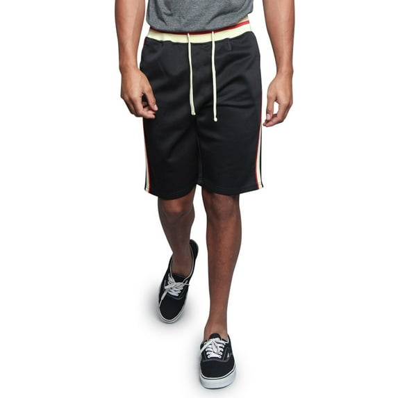 G-Style USA Men's G Side Stripe Waistband Drawstring Track Shorts JS26 - Black - Large