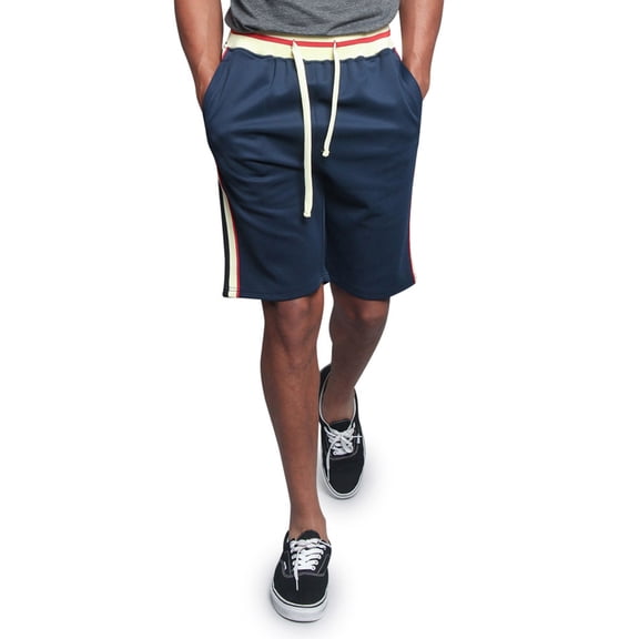 G-Style USA Men's G Side Stripe Waistband Drawstring Track Shorts JS26 - Navy - Medium