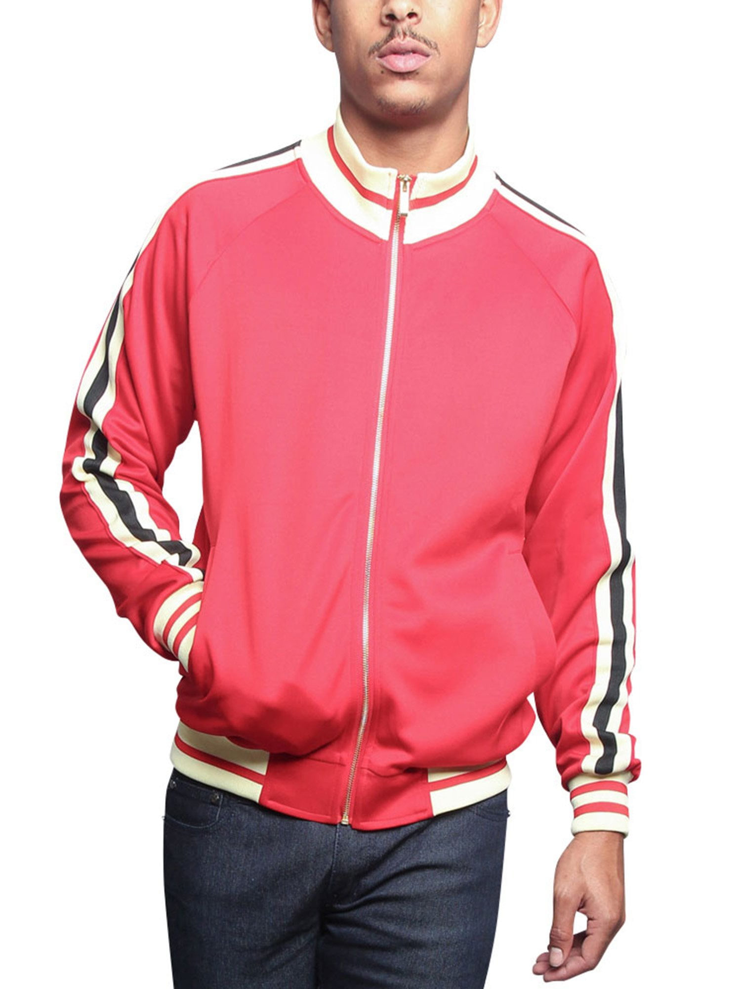GStyle USA Men's G Striped Track Jacket JK5014 Red 3XLarge