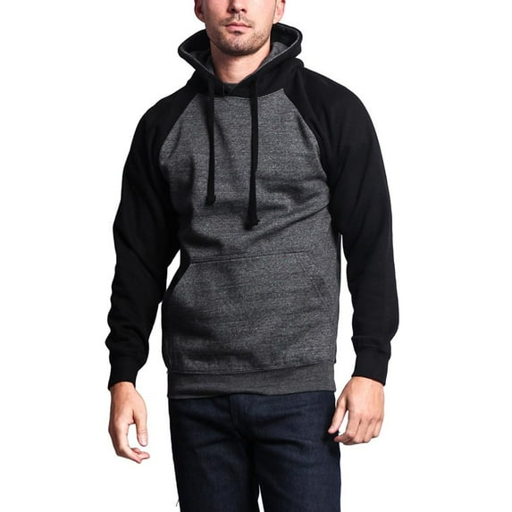 G-Style USA Men's Heavyweight Contrast Raglan Sleeve Fleece Pullover Hoodie Sweatshirt MH13112 - Charcoal/Black - Large