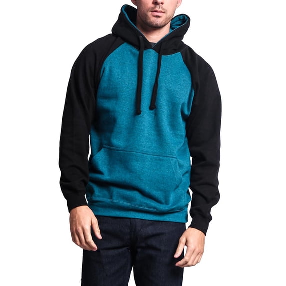 G-Style USA Men's Heavyweight Contrast Raglan Sleeve Fleece Pullover Hoodie Sweatshirt MH13112 - Cyan Caviar/Black - Medium