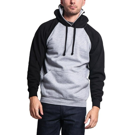G-Style USA Men's Heavyweight Contrast Raglan Sleeve Fleece Pullover Hoodie Sweatshirt MH13112 - Heather Gray/Black - Small