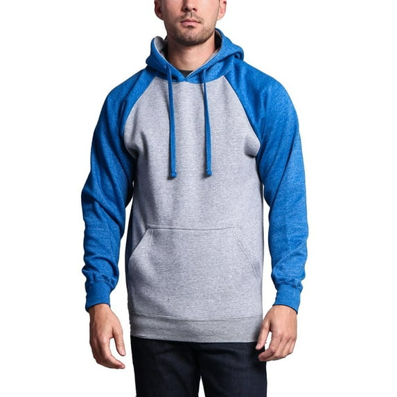 G-Style USA Men's Heavyweight Contrast Raglan Sleeve Fleece Pullover Hoodie Sweatshirt MH13112 - Heather Gray/Heather Royal - Small