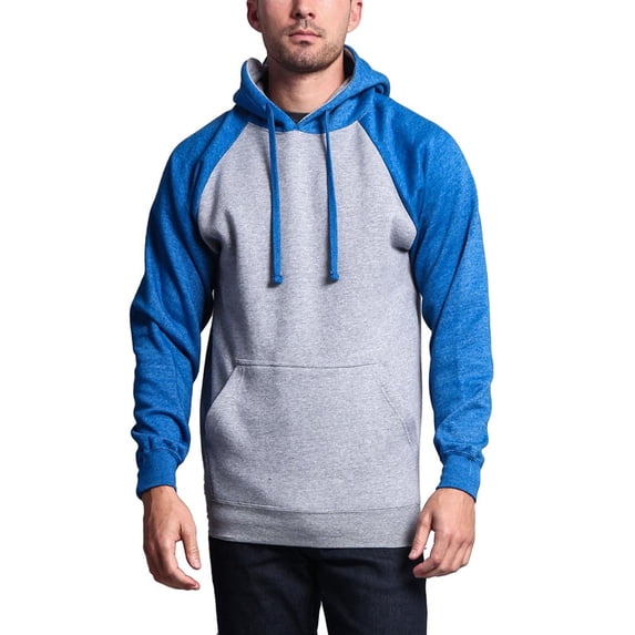G-Style USA Men's Heavyweight Contrast Raglan Sleeve Fleece Pullover Hoodie Sweatshirt MH13112 - Heather Gray/Heather Royal - X-Large