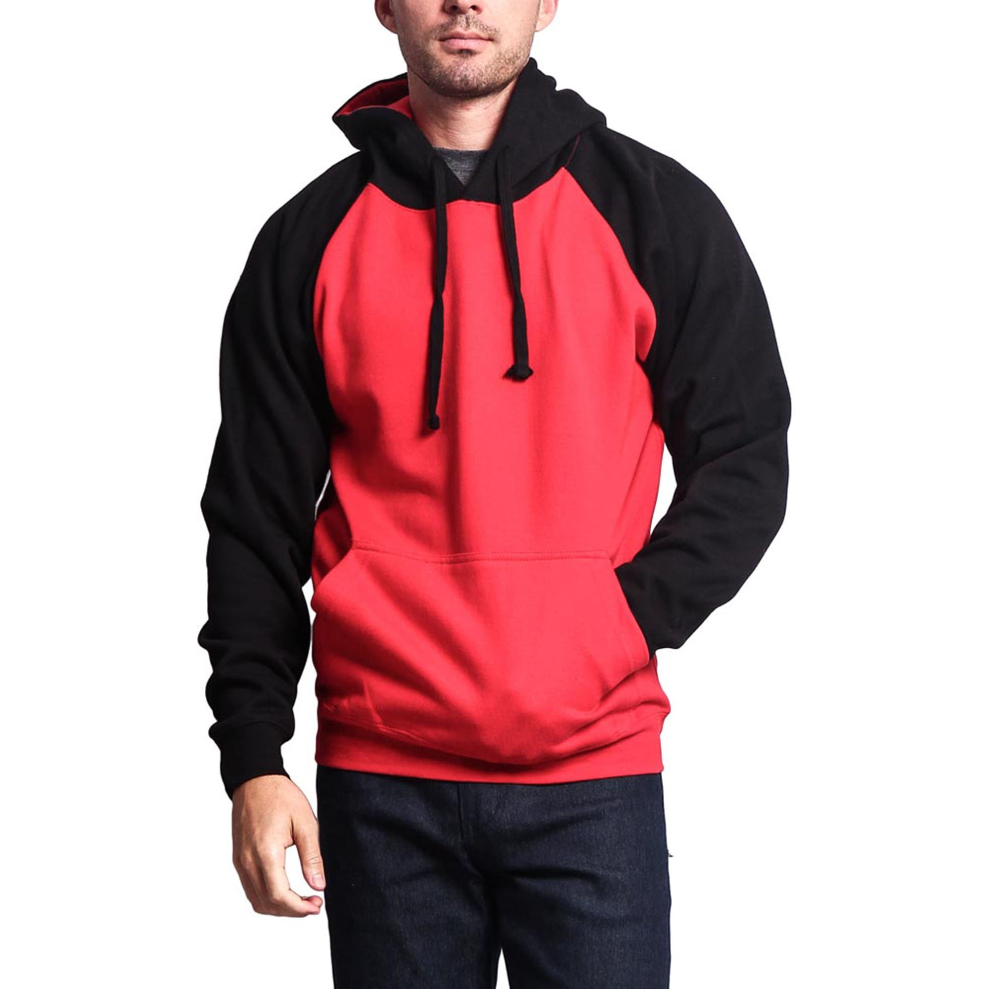 G-Style USA Men's Heavyweight Contrast Raglan Sleeve Fleece Pullover Hoodie  Sweatshirt MH13112 - Red/Black - Small - Walmart.com