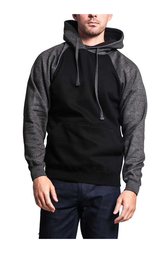 Men's Heavyweight Contrast Raglan Sleeve Fleece Pullover Hoodie Sweatshirt