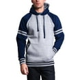 thumbnail image 1 of G-Style USA Men's Heavyweight Contrast Raglan Striped Sleeve Fleece Pullover Hoodie Sweatshirt MH13115 - Heather Gray/Royal Caviar - X-Large, 1 of 6