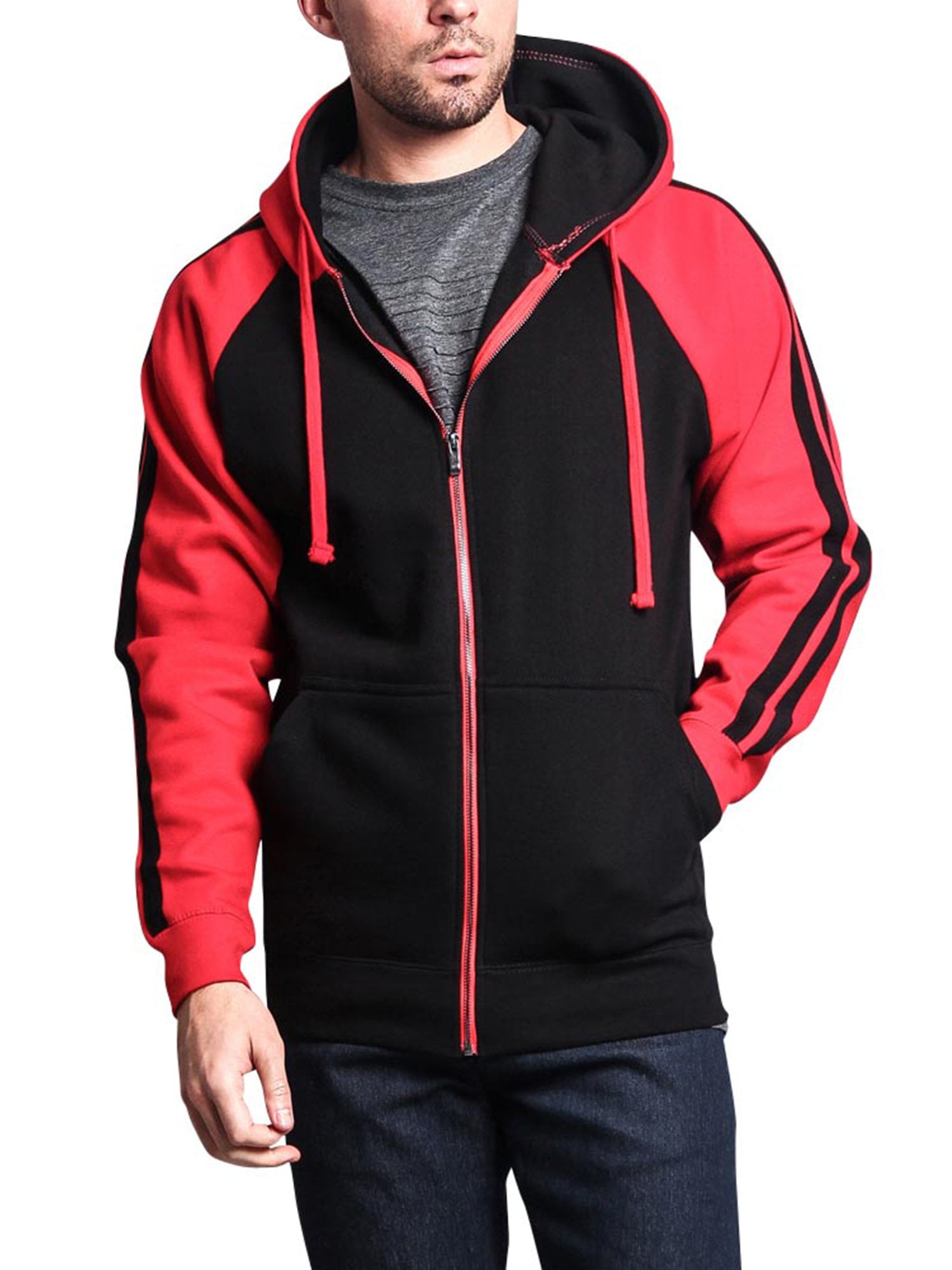 Red and black hoodie zip up sale