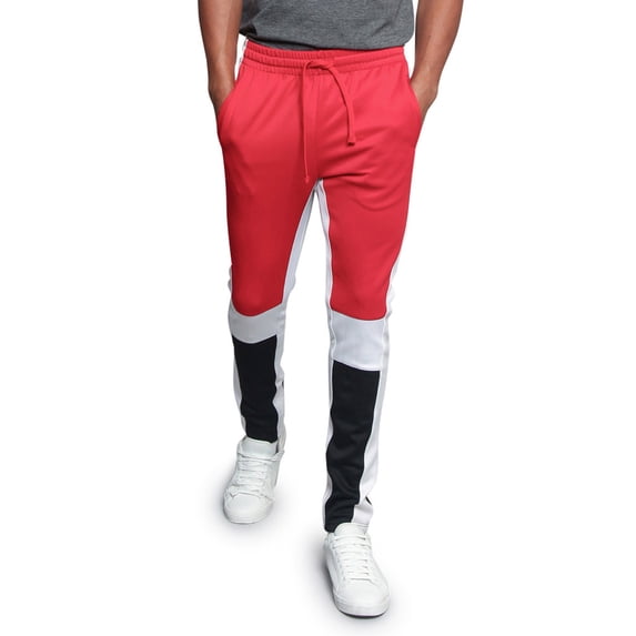 G-Style USA Men's Hip Hop Slim Fit Track Pants - Athletic Jogger Colorblock Knee Side Stripe - Red - X-Large