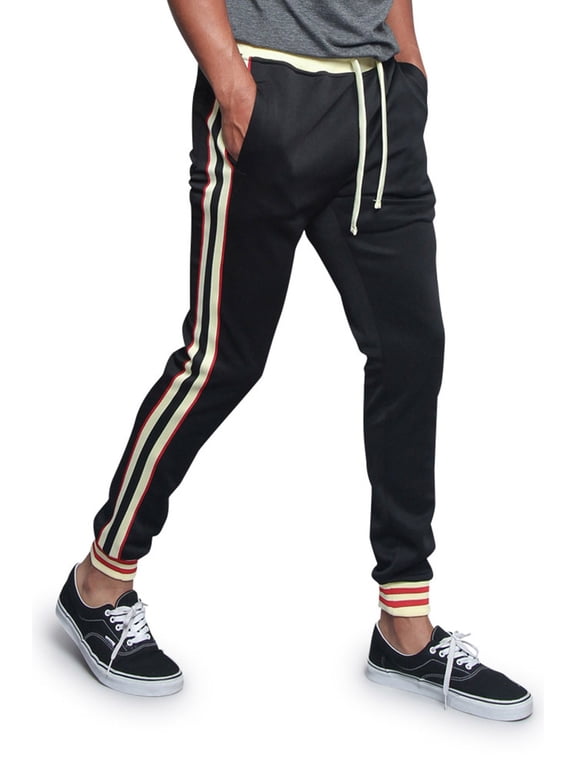 Men's Hip Hop Slim Fit Track Pants - Athletic Jogger G Striped - White - X-Large
