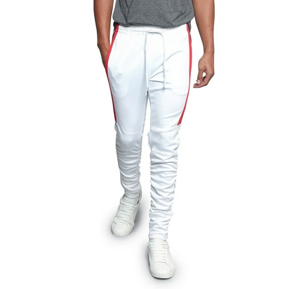 G-Style USA Men's Hip Hop Slim Fit Track Pants - Athletic Jogger Scrunched Bungee Double Striped - White - 4X-Large
