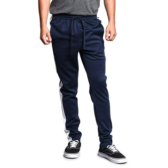 G-Style USA Men's Hip Hop Slim Fit Track Pants - Athletic Jogger Side Striped - Navy/White - Small