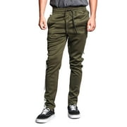 G-Style USA Men's Hip Hop Slim Fit Track Pants - Athletic Jogger Side Striped - Olive/Off-White - 2X-Large