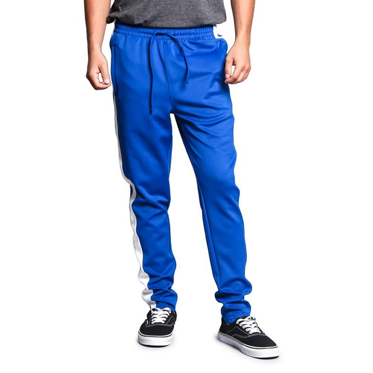 G-Style USA Men's Hip Hop Slim Fit Track Pants - Athletic Jogger Side  Striped - Royal Blue/White - 2X-Large