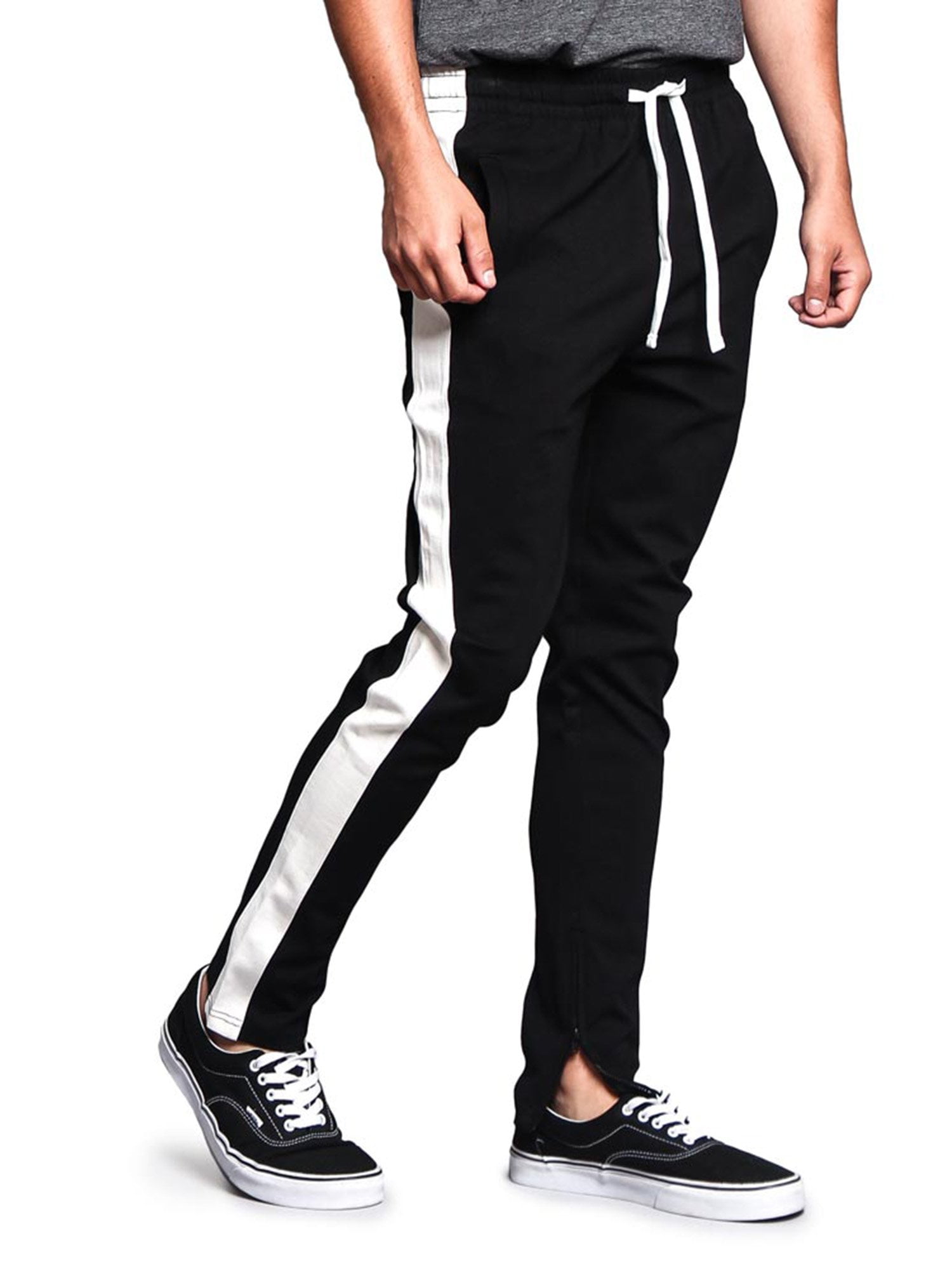 G-Style USA Men's Hip Hop Slim Fit Track Pants - Athletic Jogger with Side  Stripe - Black/Off-White - 2X-Large 