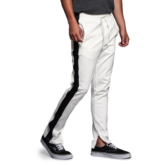 G-Style USA Men's Hip Hop Slim Fit Track Pants - Athletic Jogger with Side Stripe - Off-White/Black - 2X-Large