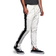 G-Style USA Mens Hip Hop Slim Fit Track Pants - Athletic Jogger with Side Stripe - Off-White/Black - Large
