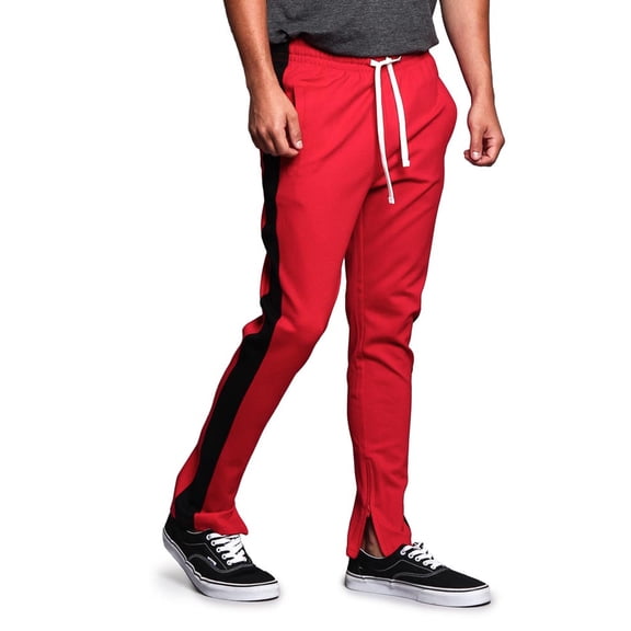 G-Style USA Men's Hip Hop Slim Fit Track Pants - Athletic Jogger with Side Stripe - Red/Black - Large