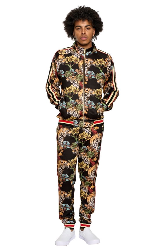 Men's Jungle Tiger G Stripe Track Suit Set ST808 - Black - Medium