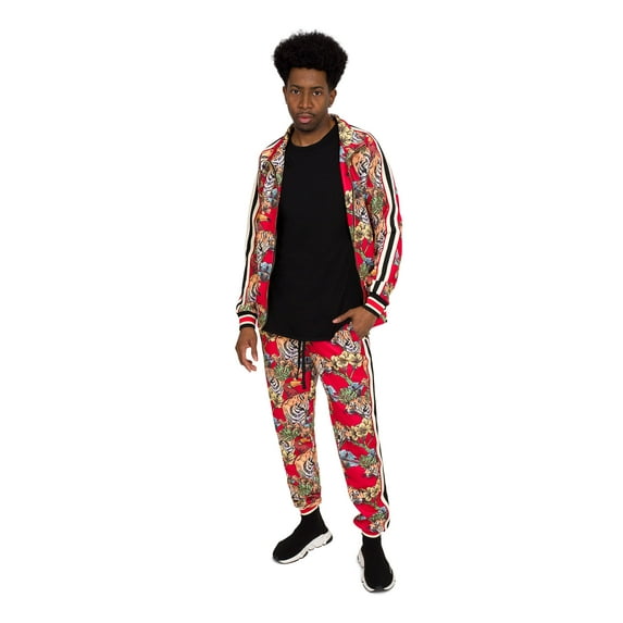 G-Style USA Men's Jungle Tiger G Stripe Track Suit Set ST808 - Red - Large