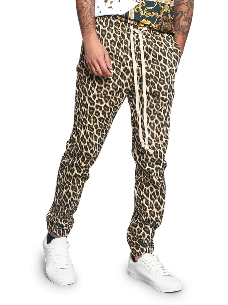 G-Style USA Men's Leopard Print Skinny Jogger Pants Brown