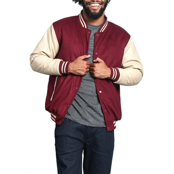 G-Style USA Men's Letterman Baseball Varsity Jacket VJ100A - BURGUNDY/KHAKI - 3X-Large