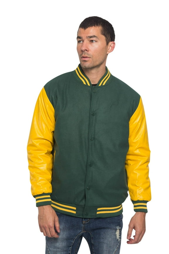 Men's Letterman Baseball Varsity Jacket VJ100A - GREEN/YELLOW - 4X-Large