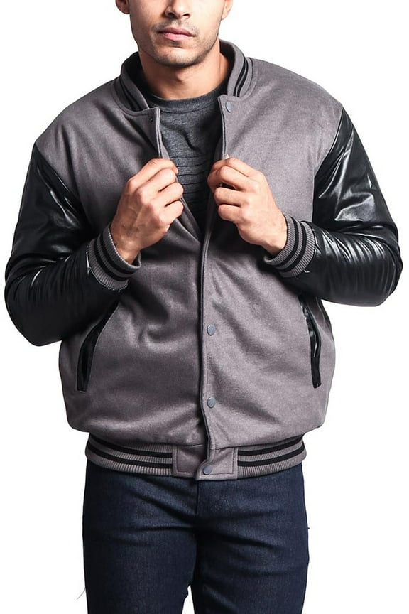 Men's Letterman Baseball Varsity Jacket VJ100A - GREY/BLACK - 2X-Large