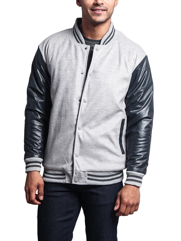 Men's Letterman Baseball Varsity Jacket VJ100A - GREY/CHARCOAL - 2X-Large