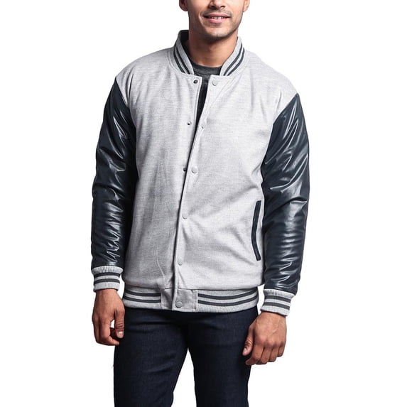 G-Style USA Men's Letterman Baseball Varsity Jacket VJ100A - GREY/CHARCOAL - Large