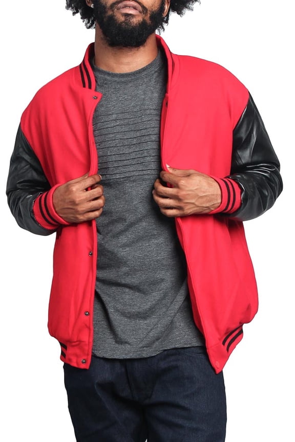 Men's Letterman Baseball Varsity Jacket VJ100A - RED/BLACK - Medium