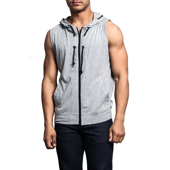 G-Style USA Men's Lightweight Athletic Casual Sleeveless Eyelet Drawstring Zipper Hoodie SL888 - Gray- 5X-Large