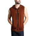 thumbnail image 1 of G-Style USA Men's Lightweight Athletic Casual Sleeveless Eyelet Drawstring Zipper Hoodie SL888 - Mocha- X-Large, 1 of 7