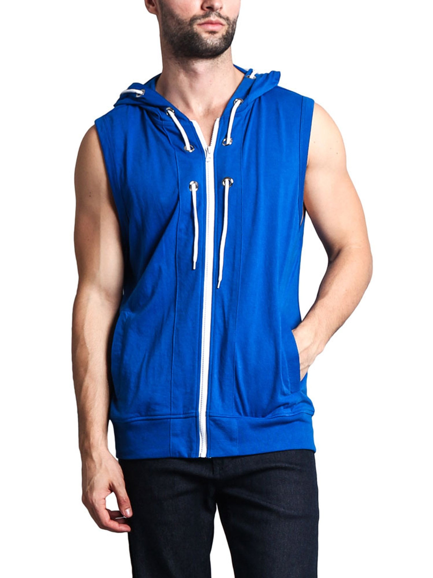 Mens Dark Blue Sleeveless Hoodie