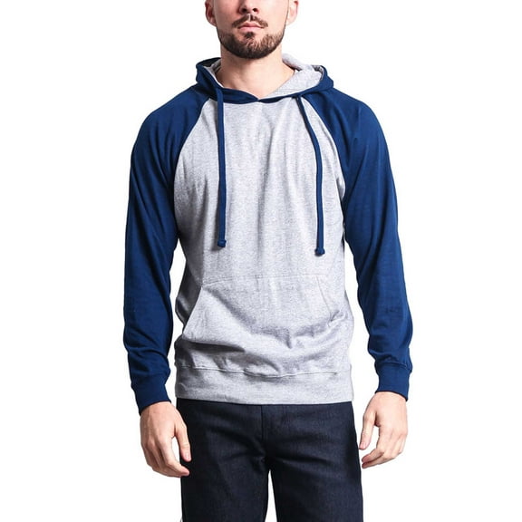G-Style USA Men's Lightweight Contrast Raglan Sleeve Pullover Hoodie Sweatshirt MH13114 - Heather Gray/Royal Caviar - X-Large