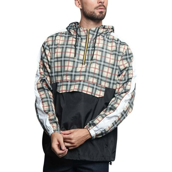 G-Style USA Men's Plaid Checkered Anorak Windbreaker Jacket JK5008 - Khaki - 4X-Large