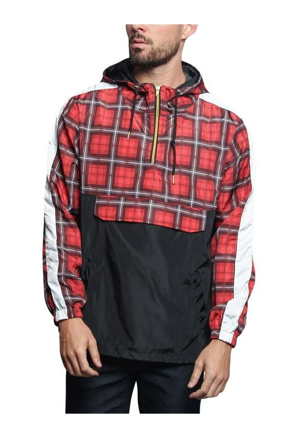 Men's Plaid Checkered Anorak Windbreaker Jacket, Up to 5X