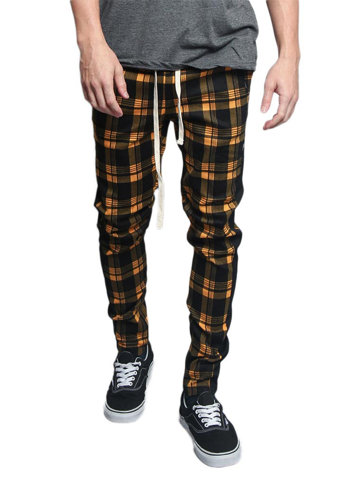 Black plaid track pants on sale