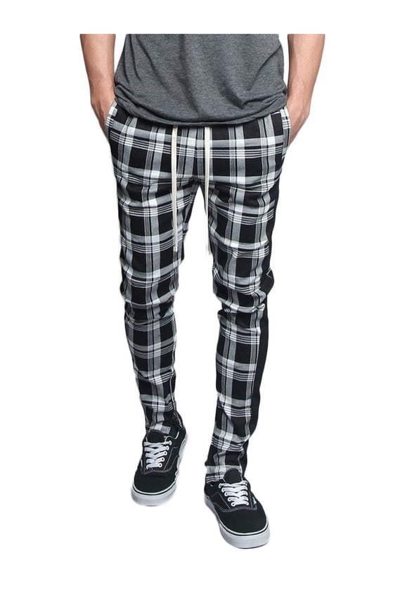 Men's Plaid Checkered Drawstring Track Pants, Up to Size 5XL