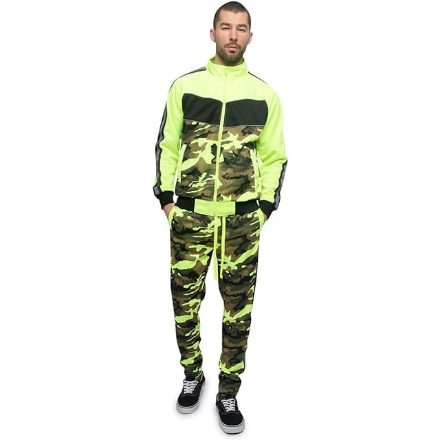 G-Style USA Men's Reflective Neon Camo Track Suits 2 Piece Sweatsuit ...