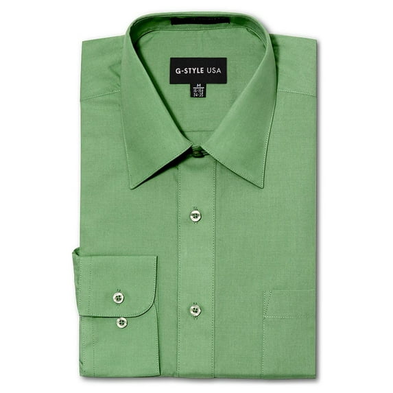G-Style USA Men's Regular Fit Long Sleeve Solid Color Dress Shirts - APPLE GREEN - X-Large - 34-35